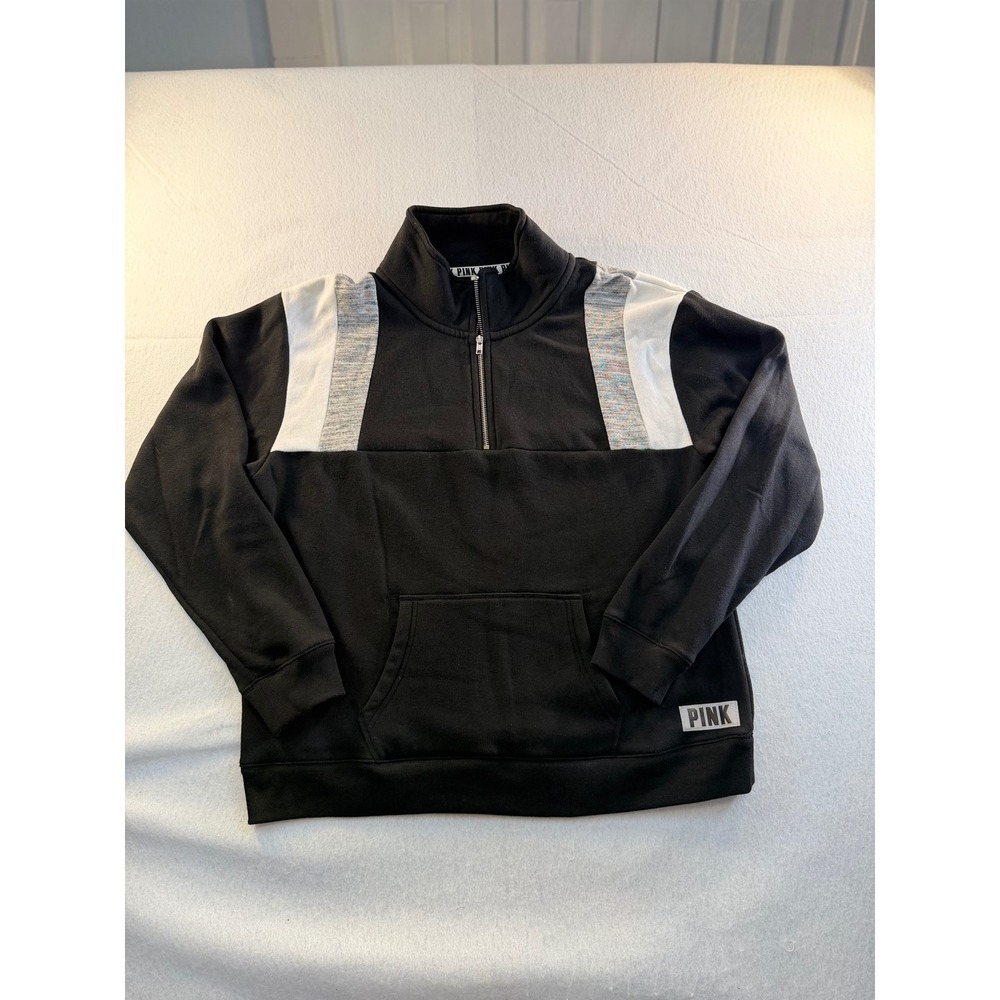 PINK Victoria's Secret Quarter Zip Sweatshirt Black White Colorblock Medium